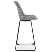 Tabouret de bar design 'GUSTO' en tissu pied de poule avec pieds tréteaux en métal noir dossier haut