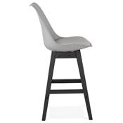 Tabouret de snack mi-hauteur 'CHAIRMAN MINI BLACK EDITION' gris 4 pieds en bois noir et dossier haut