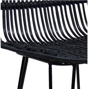 Tabouret de snack mi-hauteur design 'RATTAN' en rotin noir avec 4 pieds en métal noir dossier haut