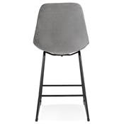 Tabouret de snack mi-hauteur 'GUSTO MINI' velours gris pieds tréteaux en métal noir dossier haut