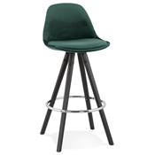 Tabouret snack mi-hauteur 'BLACK CIRCLE MINI' velours vert 4 pieds bois noir et chromé dossier haut