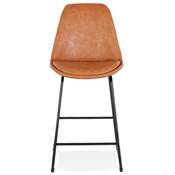 Tabouret de snack mi-hauteur GUSTO MINI' marron pieds tréteaux repose pieds métal noir dossier haut