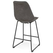 Tabouret de snack mi-hauteur 'GUSTO MINI' microfibre grise pieds tréteaux métal noir dossier haut