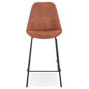 Tabouret de snack mi-hauteur 'KESKI MINI' en microfibre marron 4 pieds en métal noir dossier haut