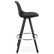 Tabouret de snack mi-hauteur 'BLACK CIRCLE MINI' 4 pieds bois noir repose pied chromé dossier haut