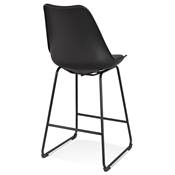 Tabouret de snack mi-hauteur 'GUSTO MINI' pieds tréteaux et repose pieds métal noir dossier haut