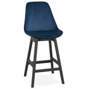 Tabouret snack mi-hauteur 'CHAIRMAN MINI BLACK EDITION' velours bleu 4 pieds bois noir dossier haut
