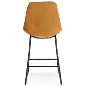 Tabouret de snack mi-hauteur 'GUSTO MINI' velours moutarde pieds tréteaux en métal noir dossier haut