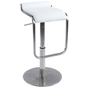 Tabouret de bar réglable design 'Linéa' pivotant blanc pied central en acier brossé et dossier bas