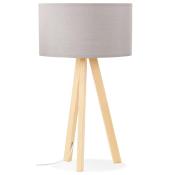 Lampe à poser scandinave trépied 'Stätiv' abat-jour gris 3 pieds en bois naturel