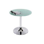 Table basse design ronde 'Pub' en verre opaque pied central en mtal chrom -  70 cm