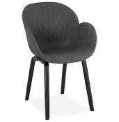 Chaise design scandinave à accoudoirs 'Readblack' en tissu gris anthracite avec 4 pieds en bois noir