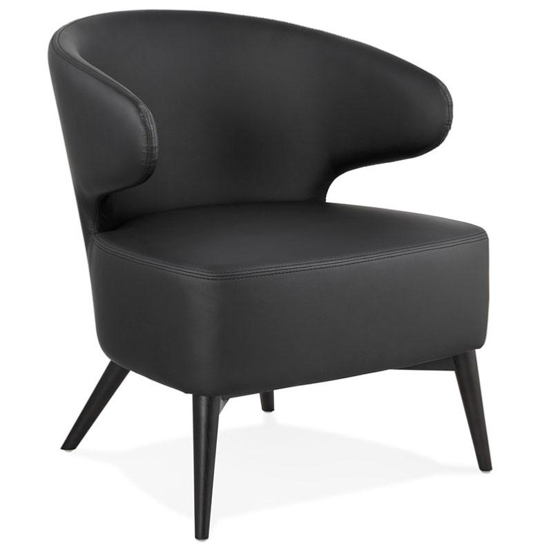 Fauteuil lounge design à accoudoirs 'BLACK COBBE' noir pieds en bois noir