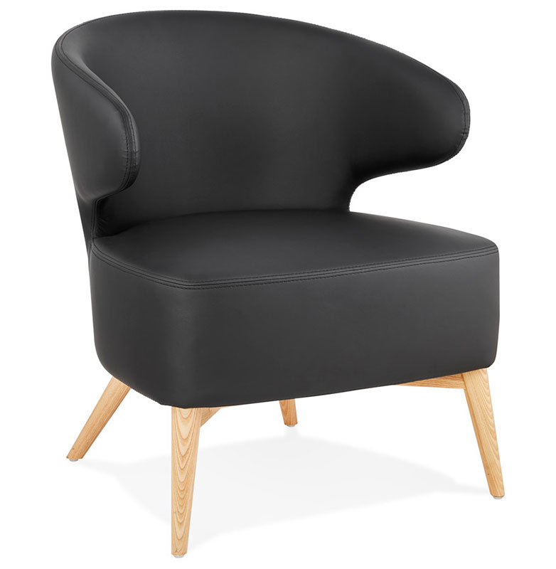 Fauteuil lounge design à accoudoirs 'COBBE' noir et pieds en bois naturel