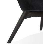 Fauteuil à oreilles capitonné design 'ELEGAN' en velours noir pieds en bois noir