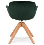 Chaise design de style scandinave à accoudoirs 'VOGAN' en velours vert avec 4 pieds en bois naturel