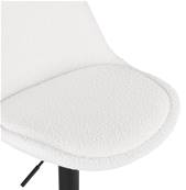 Tabouret de bar réglable design 'BAROK' pivotant en tissu bouclé blanc pied et repose pieds en métal noir dossier haut