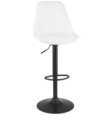 Tabouret de bar réglable design 'BAROK' pivotant en tissu bouclé blanc pied et repose pieds en métal noir dossier haut
