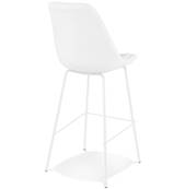 Tabouret de bar design de style moderne 'KESKI' en tissu bouclé blanc 4 pieds et repose pieds métal blanc dossier haut