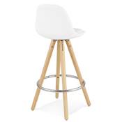 Tabouret de snack mi-hauteur scandinave 'Circle' tissu bouclé blanc 4 pieds bois chromé dossier haut