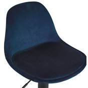 Tabouret de bar réglable 'LUSSO' pivotant velours bleu pied et repose pieds métal noir dossier haut