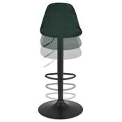 Tabouret de bar réglable 'LUSSO' pivotant velours vert pied et repose pieds métal noir dossier haut
