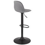 Tabouret de bar réglable 'LUSSO' pivotant velours gris pied et repose pieds métal noir dossier haut