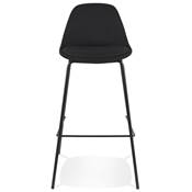 Tabouret de bar design moderne 'Tekno' en tissu noir avec 4 pieds en métal noir et dossier haut