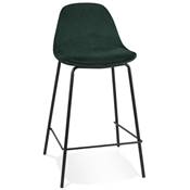 Tabouret snack mi-hauteur style baroque 'Tekno Mini' en velours vert 4 pieds métal noir dossier haut