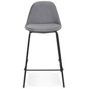 Tabouret snack mi-hauteur style baroque 'Tekno Mini' en velours gris 4 pieds métal noir dossier haut