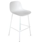 Tabouret de snack mi-hauteur intérieur/extérieur 'POOL MINI' blanc 4 pieds métal blanc dossier haut