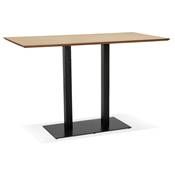 Table bar haute design 'Tvillin Black XL' bois naturel double pied central métal noir – 180 x 90 cm