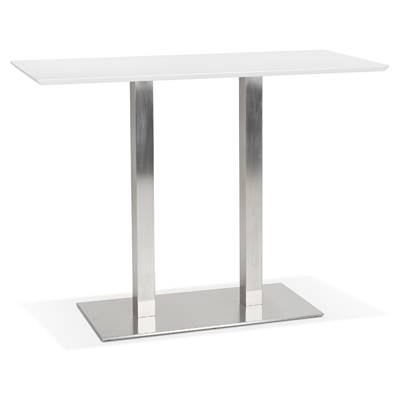 Table de bar haute design 'Tvillin' bois blanc double pied central en métal brossé – 150 x 70 cm