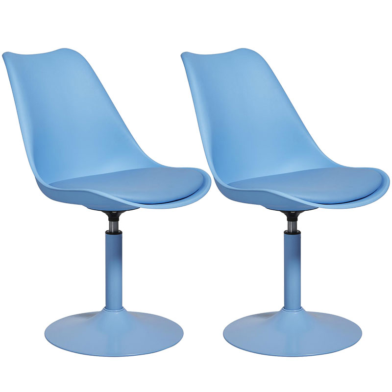 Chaise design pivotante 'Tulipe Kolor' bleue pied central - Lot de 2