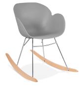 Chaise à bascule design scandinave à accoudoirs 'Gungstöl' grise pieds en bois et métal chromé