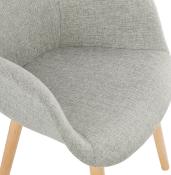 Chaise design scandinave à accoudoirs 'Kolor' en tissu gris avec 4 pieds en bois naturel