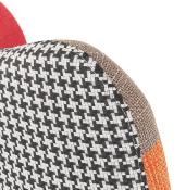 Fauteuil à oreilles scandinave design 'ELEGAN' en tissu patchwork multicolore pieds en bois naturel