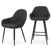 Tabouret de snack mi-hauteur design 'Konfort Mini' gris foncé 4 pieds repose pieds acier noir dossier haut