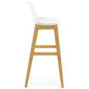 Tabouret de bar design scandinave 'Topo' blanc avec 4 pieds en bois naturel et dossier haut