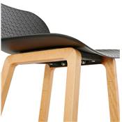 Tabouret de snack mi-hauteur design scandinave 'Skala' noir pieds tréteaux bois naturel dossier bas