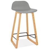Tabouret de snack mi-hauteur design scandinave 'Skala' gris pieds tréteaux bois naturel dossier bas