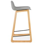 Tabouret de snack mi-hauteur design scandinave 'Skala' gris pieds tréteaux bois naturel dossier bas