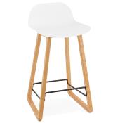 Tabouret de snack mi-hauteur design scandinave 'Skala' blanc pieds tréteaux bois naturel dossier bas