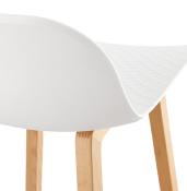 Tabouret de snack mi-hauteur design scandinave 'Skala' blanc pieds tréteaux bois naturel dossier bas