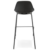 Tabouret de bar 'Tekno' noir avec 4 pieds en métal noir et dossier haut