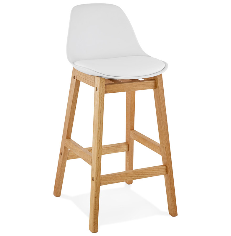 Tabouret de snack mi-hauteur design scandinave 'Topo Mini' blanc 4 pieds bois naturel dossier haut