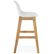 Tabouret de snack mi-hauteur design scandinave 'Topo Mini' blanc 4 pieds bois naturel dossier haut