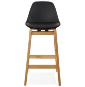 Tabouret de snack mi-hauteur design scandinave 'Topo Mini' noir 4 pieds en bois naturel dossier haut