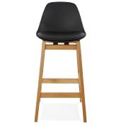 Tabouret de snack mi-hauteur design scandinave 'Topo Mini' noir 4 pieds en bois naturel dossier haut