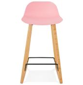 Tabouret de snack mi-hauteur design scandinave 'Skala' rose pieds tréteaux bois naturel dossier bas